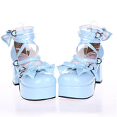 Blue Round Toe Cross Straps Platform Sweet Lolita Shoes